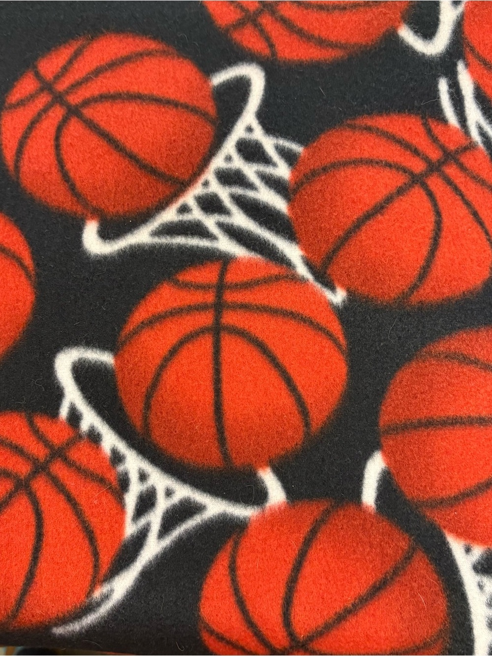 Fleece Basketballs Nets Hoops on Black Sports Fleece Fabric Print  60”x 3yds NEW